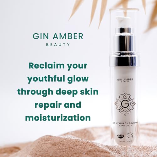 Gin Amber Beauty - Vitamin C (10%) + Squalane Repair Cream - Face Moisturizer - Skin Cream - Dark Spot Corrector - Primer (1 fl oz - 30ml)