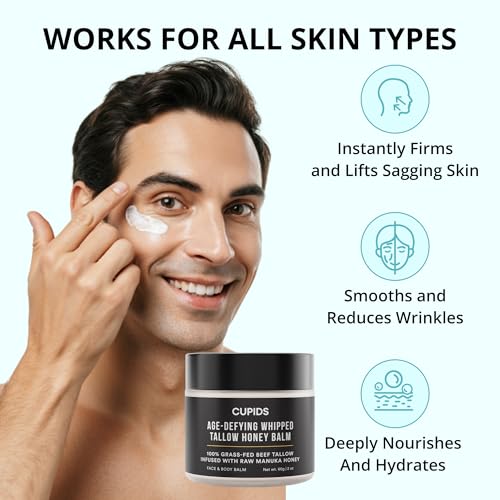 Cupids Tallow and Honey Balm, Grass Fed Beef Tallow for Skin, Face Moisturizer with Raw Manuka Honey, Olive Oil, Beeswax & Vitamin E