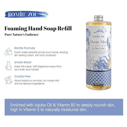 ROMIIE ZOI Foaming Hand Soap Refill, Ocean Mist, Gentle & Moisturizing Formula for Home & Kitchen, 1 L/ 33.8 FL OZ