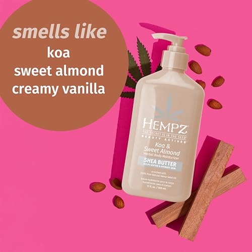 Hempz Koa & Sweet Almond Herbal Body Moisturizer for Women,17 Fl. oz. - Moisturizing Lotion with 100% Pure Hemp Seed Oil and Shea Butter - Hydrating Vegan Lotion for Dry Skin,(Pack of 2)