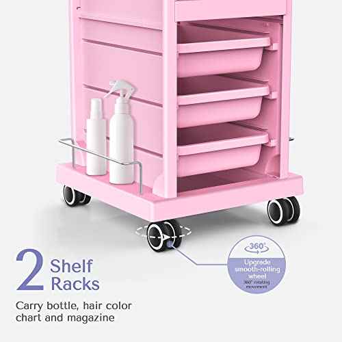 TASALON Salon Trolley - Space Saving Rolling Cart for Extra Storage - 6-Tray Multipurpose Salon Cart - Tattoo Tray - Pink