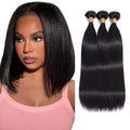 WuvuSnm Natural Black 1B Brazilian Remy Straight Hair Bundles 14 16 18 Inch 3 Bundle