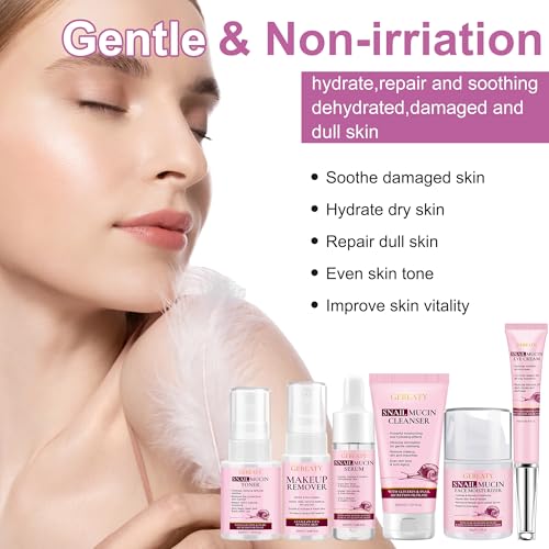 Skin Care Set,6 Pcs Korean Snail Mucin Essence Anti-aging Moisturize Repair Soothe Hydrate,Glass Skincare Gift Kit for Dull & Dry Skin,Self Care Skincare Gifts for Women Mother Mom Wife Teenage Girls