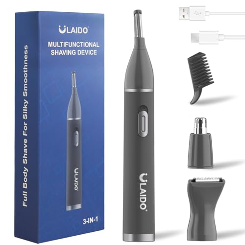 Nose Ear Hair Trimmer for Men, Rechargeable 3 in 1 Grooming Kit for Nose, Ear, Eyebrow & Body Hair, No Pull No Snag Painless Trimming with 3 Replacement Heads