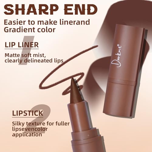 Lip Liner Gloss Set, Dark Brown Plumping Lip Liner Lip Pencil Moisturizing Lightweight Lip Gloss Lip Combo, High Shine Glossy Lip Tint Lip Stain Makeup Long Lasting Lip Contour for Women