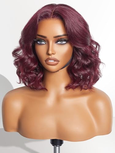 LUVME HAIR 10" Burgundy 99J Bob Wig - Pre Cut Glueless HD Lace Closure