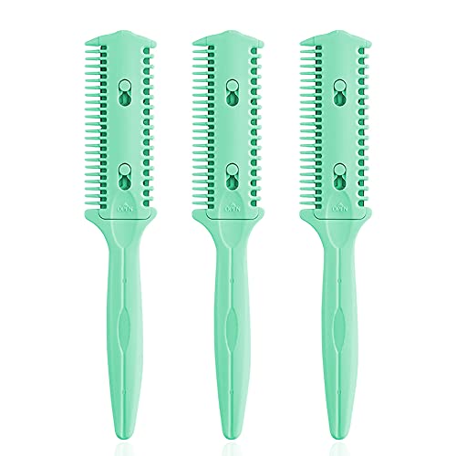 Green Double-Ended Haircut Razor Comb Set - Styling & Split Ends Trimmer, 3 Pack