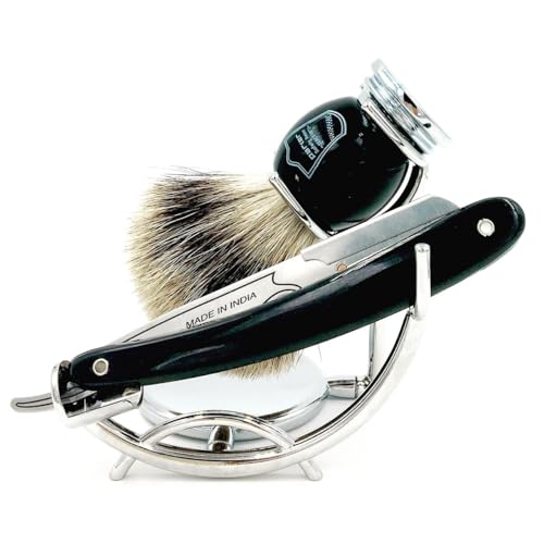 Chrome Razor and Shaving Brush Stand - Holds Straight Edge Razors, Barber Razors, Long Handle Double Edge Safety Razors, Cartridge Razors & Shave Brush