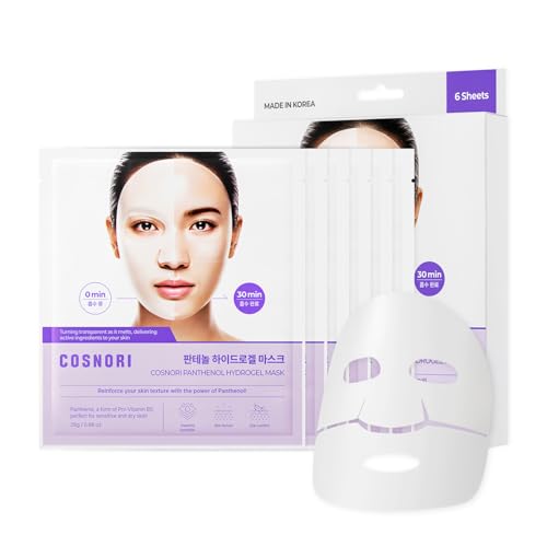 COSNORI Panthenol Hydrogel Mask [6 Pack] - Calming & Hydrating, Supports Skin Texture, Moisturizing, Skin Comfort, Korean Facial Mask for Sensitive Skin, 0.98 oz(28g)