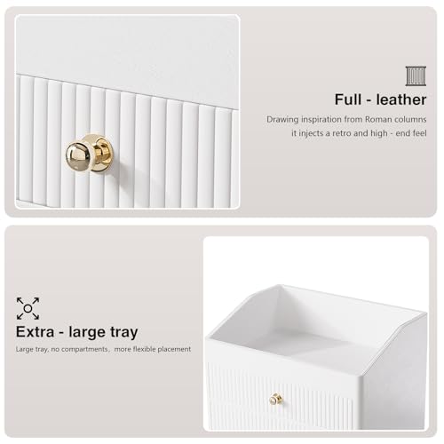 Beige Leather Vanity Organizer with 3-Tier Drawers
