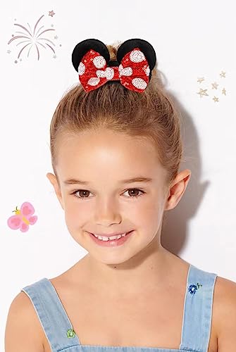 4th of July Hair Scrunchies Mouse Ear Accessories for Women Girls Independency Day Mice Ears Hair Ties Cute Sequins Hair Bow Scrunchies for Ponytail Party Favors Cosplay Costume,Red Blue