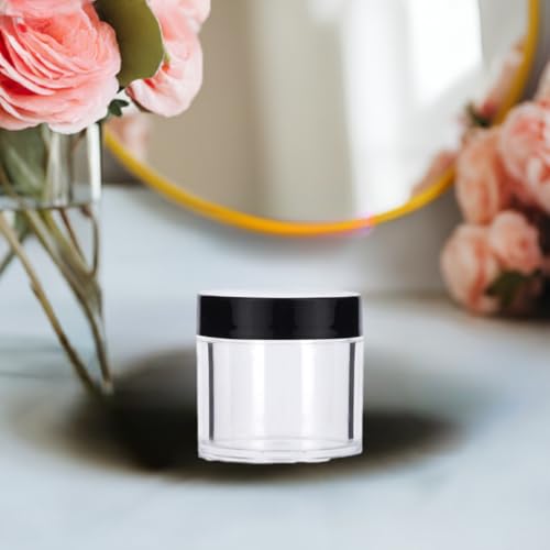 (12 pack) 1 oz Clear Plastic Jar with Black Lids Refillable Storage Organization