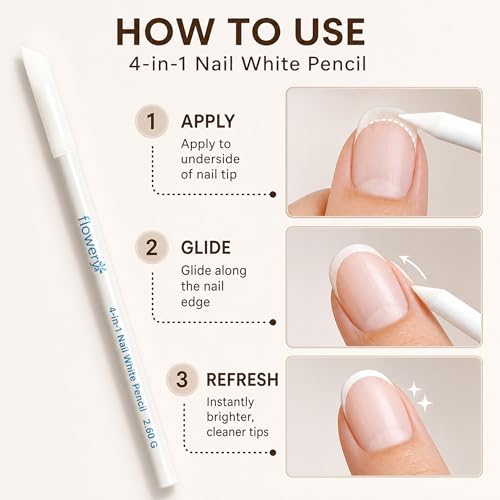 Flowery 4-in-1 White Nail Pencil - Under Nail Whitener & Cuticle Pusher