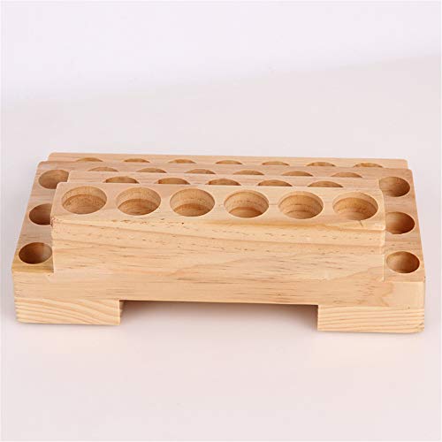 VolksRose 4-Tier Essential Oils Storage Rack, Wooden Essential Oils Nail Polish Display Holder Shelf, Cosmetic Perfume Essential Oil Organizer Stand - 30 Slots for (5ml 10ml 15ml 20ml) Bottles