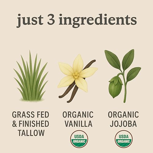 Organic Tallow Face Moisturizer - 4oz - 100% Grass Fed Beef Tallow For Skin Care - Made in the USA - Whipped Tallow Balm - Hydrating Salve - Natural Lotion - Ancestral Skincare - Amber Glass - Vanilla