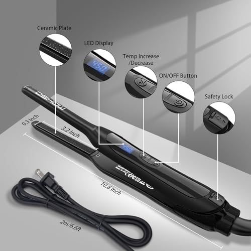 DSHOW Mini Flat Iron for Short Hair & Pixie Cuts - Anti-Scald, Adjustable Temp, Dual Voltage