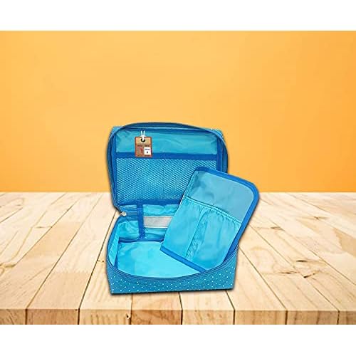 atorakushon Travel Makeup Train Case Cosmetic Organizer Portable Artist Storage Bag Zipper Pouch with Adjustable Divider for Women Girls Gifts Water-Resistant Daily Storage Organzier (Sky Blue)