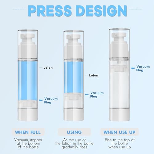 Airless Pump Bottles 0.5oz, 3-Pack Leak-Proof Lotion Dispenser