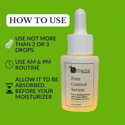 Xtracta Pore Control Serum for Acne-Prone Skin ? Salicylic Acid, Azelaic Acid, Colloidal Sulfur & Ginkgo ? Plant-Based Oil & Blackhead control, 30ml