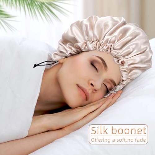Satin Silk Sleep Bonnet for Curly Hair - Adjustable Double-Layer