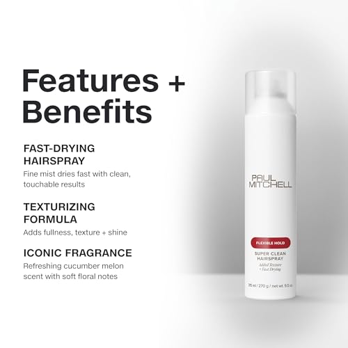 Paul Mitchell Super Clean Hairspray, Fast Drying, Adds Texture + Flexible Hold, For All Hair Types