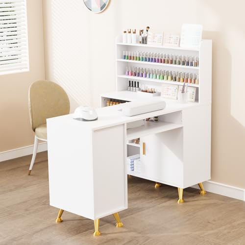 OmySalon L-Shaped Manicure Table 52" with Dust Collector