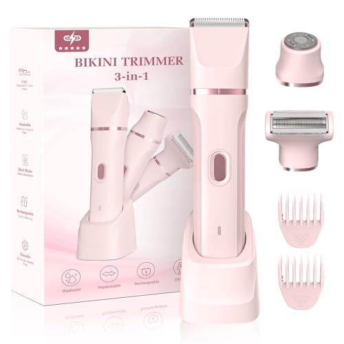 Bikini Trimmer for Women£¬Electric Body Hair Trimmer, 3 in 1 Wet/Dry Shaver Groomer, Replaceable Ceramic Blade Heads, Electric Razors for Women Legs, Bikini Shaver