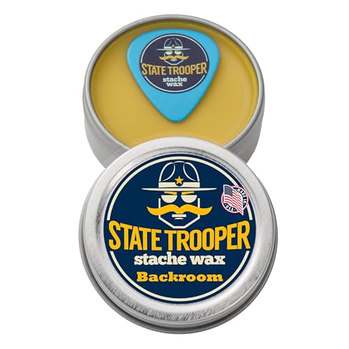 State Trooper Mustache Wax for Men ? Medium Hold with Beeswax, Coconut Oil & Lanolin ? Natural Moustache Styling with Backroom (Tobacco Scent) - Nourishing Conditioner & Sculpting - One Ounce Tin