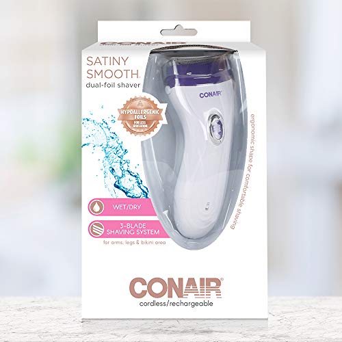 Conair Body and Facial Hair Removal for Women, Cordless Rechargeable Dual Foil Shaver & Trimmer, Perfect for Face, Ear/Nose, Eyebrows, Legs, and Bikini Lines