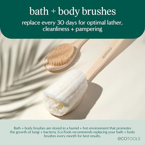 EcoTools 2-in-1 EcoPouf Bath Brush, Loofah Brush for Bath & Shower, with Long Handle & Recycled Netting for Cleansing & Exfoliating, Back Brush for Men & Women, Eco-Friendly & Cruelty-Free, 1 Count
