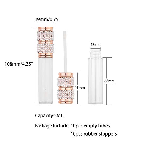 10 Pack Pearl Diamond Lip Gloss Wand Tubes, 5ml Empty Lip Gloss Containers, Lipgloss Lip Balm Bottles with Rubber Stoppers for Lip Gloss Balm Cosmetic Business (Pearl Diamond)