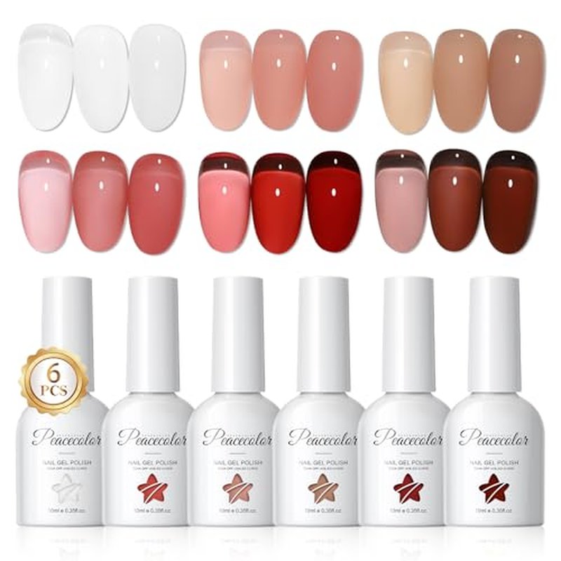PEACECOLOR Jelly Gel Nail Polish Set - 6 Fall Colors, 10ml