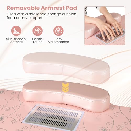 GOFLAME Folding Manicure Nail Table w/ Electric Dust Collector & LED Lamp