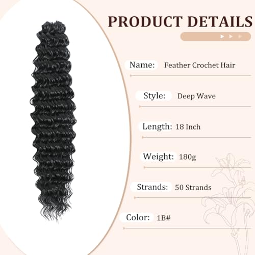 Ajsowju Feather Crochet Hair Extensions 18 Inch 50 Strands 1B Natural Black