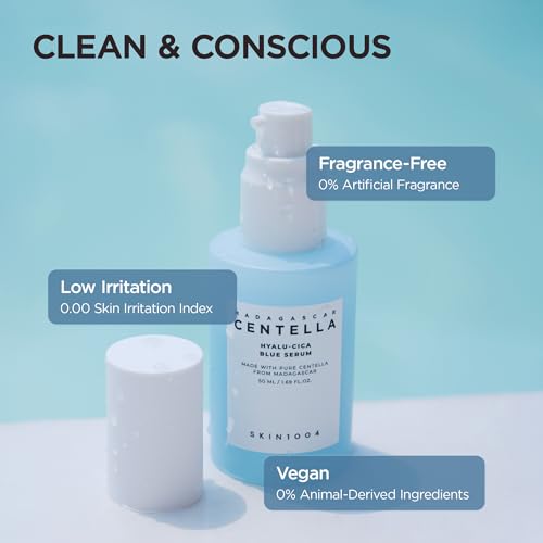 SKIN1004 Hyalu-Cica Blue Serum 1.69fl.oz, 50ml, Hydrating Face Serum with 5 Hyaluronic Acids & Madagascar Centella Asiatica, Korean Facial Ampoule for Deep & Long-lasging Moisture, Korean Skin Care