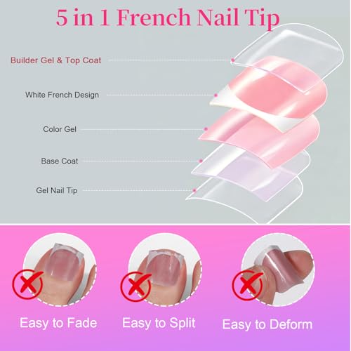 Teenitor Square Toe Nails Press On - 150pcs French Tip, 15 Sizes