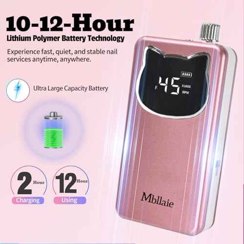 Professional Nail Drill File 45000RPM Electric Portable Nails Drills Kit with Rechargeable 7 u?as Bits Cordless Efile for Poly Gel Acrylic Nails Remover Home Salon Pedicure Manicure Tool (Rose Pink)