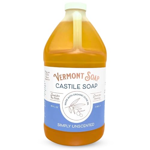 Vermont Castile Soap Unscented, Gentle Liquid Soap for Sensitive Skin & Natural Body Wash, Organic Hair Shampoo for Oily Hair, Aloe Castile Soap for Men & Women - 64 Oz