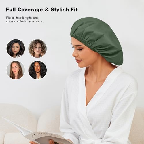 Reusable Waterproof Shower Caps for Women, 2-Pack with Elastic Band
