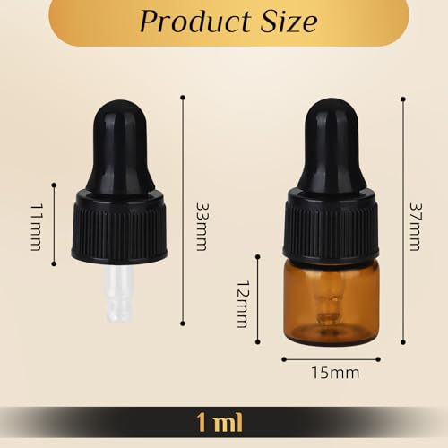 1ml Amber Glass Dropper Bottles - 36 Pack Essential Oil Containers