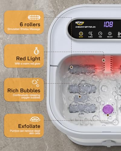 ALLJOY Collapsible Foot Spa with Heat, Bubbles & Massage Rollers