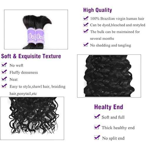 Human Braiding Hair 24 Inch 2 Bundles Human Hair Braiding Hair No Weft Water Wave Bulk Human Hair Extensions for Boho Braids Wet and Wavy 100g