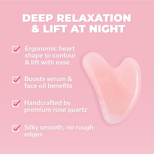 Kate Eve Rose Quartz Roller & Gua Sha Set ? 100% Natural Crystal Facial Massage Tools for All Skin Types | Self-Care Facial Massage Ritual | Anti-Aging, Reduces Puffiness & Firms Skin