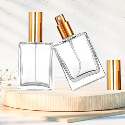 6 Pack 1.7 oz Clear Square Glass Spray Bottle for Essential Oil, 50ml /1.7 oz Fine Mist Spray Bottles for Perfume, Refillable Liquid Containers (Clear, 50ml)