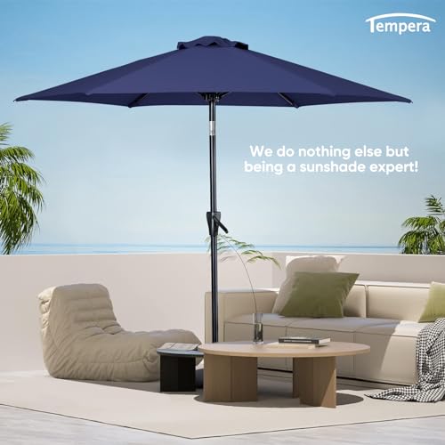 Tempera 7.5ft Patio Market Outdoor Table Umbrella with Push Button Tilt and Crank,Large Sun Umbrella with Sturdy Pole&Fade Resistant Canopy,Easy to Set,Navy