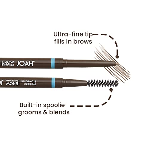 JOAH Eyebrow Pencil - Brow Down To Me Precision Brow Pencil with Built-In Spoolie Brush for Flawless Brows, Warm Medium Brown