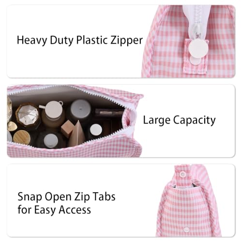 Pink Gingham Makeup Travel Pouch - EmburNoice Lightweight Cosmetic Bag