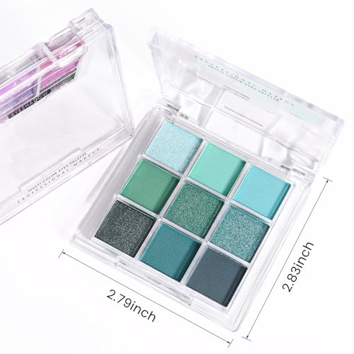 AMY'S DIARY Green Matte Shimmer Deep Eye Shadow Palette, Long-lasting Waterproof Makeup, 9 Blendable Shades for Girls