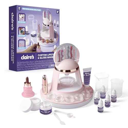 Claire's DIY Lipstick & Lip Gloss Making Kit ? 97-Piece Makeup Craft Kit| Kids Arts & Crafts Activity Set| Handmade Moisterizing Lip Glaze| Beauty & Cosmetic Products| Girls Science Toy Gift| Ages 8+