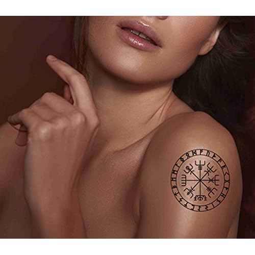 6 Sheets Temporary Tattoos Vegvisir Compass Vikings Temporary tattoo Neck Arm Chest for Women Men Adults Vegvisir Tattoo